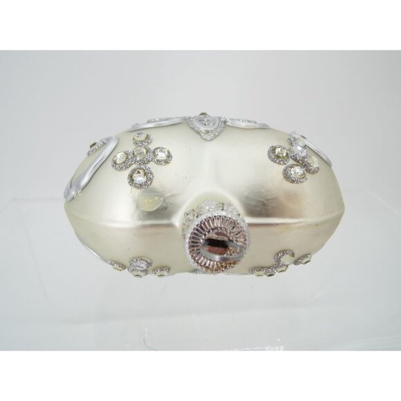 Vintage Poland Mouth Blown Hand Painted Silver Heart Ornament with Original Box - Picture 3 of 14